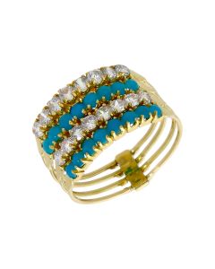 Pre-Owned 14ct Turquoise & Cubic Zirconia Multi Row Dress Ring