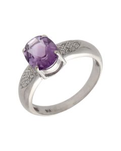 Pre-Owned 9ct White Gold Amethyst & Diamond Dress Ring