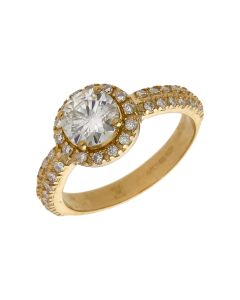 Pre-Owned 9ct Yellow Gold Moissanite Halo Ring
