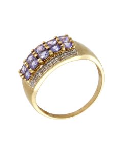 Pre-Owned 9ct Gold Tanzanite & Diamond Multi Row Dress Ring