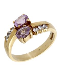 Pre-Owned 9ct Gold Amethyst & Cubic Zirconia Twist Ring