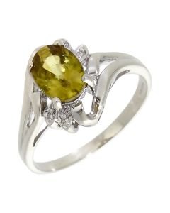 Pre-Owned 9ct White Gold Grossular Garnet & Diamond Dress Ring