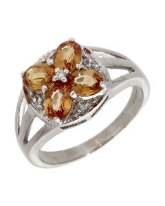 Pre-Owned 9ct White Gold Orange Topaz & Diamond Cluster Ring
