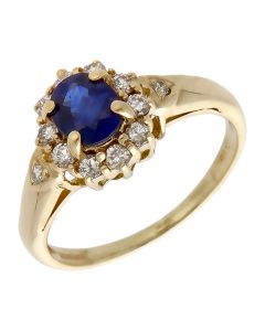 Pre-Owned 9ct Yellow Gold Sapphire & Diamond Cluster Ring