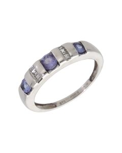 Pre-Owned 9ct White Gold Tanzanite & Diamond Dress Ring