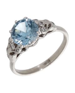Pre-Owned 18ct White Gold Blue Zircon & Diamond Dress Ring