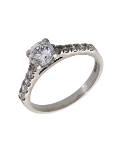 Pre-Owned 9ct Gold Cubic Zirconia Solitaire & Shoulders Ring