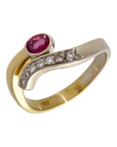 Pre-Owned 18ct Yellow & White Gold Ruby & Diamond Wave Ring