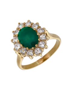 Pre-Owned 9ct Gold Green Agate & Cubic Zirconia Cluster Ring