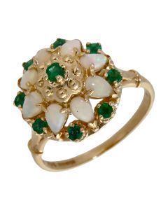 Pre-Owned 14ct Yellow Gold Emerald & Opal Cluster Ring