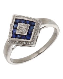 Pre-Owned 9ct White Gold Sapphire & Diamond Cluster Ring