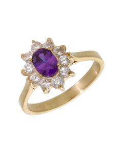 Pre-Owned 9ct Gold Purple & White Cubic Zirconia Cluster Ring