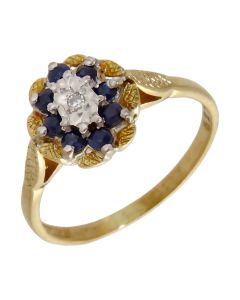 Pre-Owned 18ct Yellow Gold Sapphire & Diamond Cluster Ring