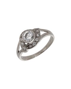 Pre-Owned 18ct White Gold Cubic Zirconia Halo Twist Ring