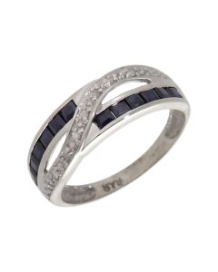 Pre-Owned 9ct White Gold Sapphire & Diamond Crossover Wave Ring