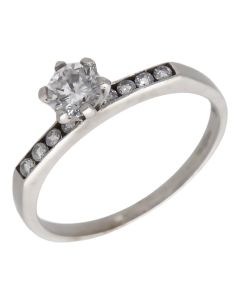 Pre-Owned 9ct White Gold Cubic Zirconia Solitaire & Band Ring