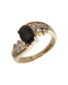 Pre-Owned 9ct Gold Sapphire & Cubic Zirconia Wave Twist Ring