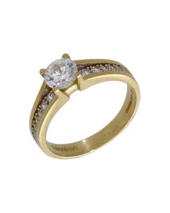 Pre-Owned 14ct Yellow Gold Cubic Zirconia Solitaire Band Ring
