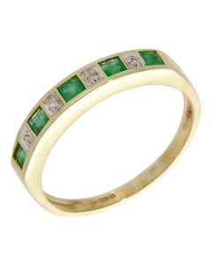 Pre-Owned 9ct Yellow Gold Emerald & Diamond Eternity Ring
