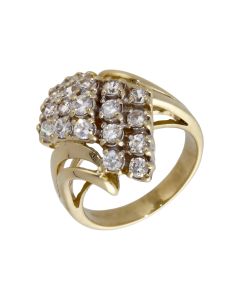Pre-Owned 9ct Yellow Gold Cubic Zirconia Cluster Wave Ring