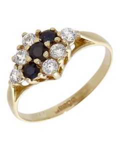 Pre-Owned 9ct Yellow Gold Sapphire & Cubic Zirconia Dress Ring
