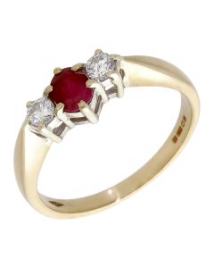 Pre-Owned 9ct Yellow Gold Ruby & Diamond Troligy Ring