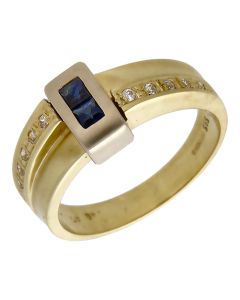 Pre-Owned 14ct Yellow & White Gold Sapphire & Diamond Dress Ring