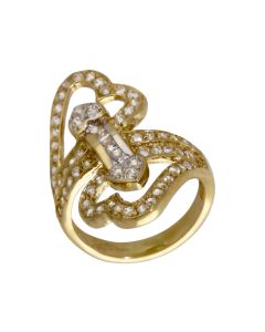 Pre-Owned 18ct Gold Cubic Zirconia Double Heart Twist Ring