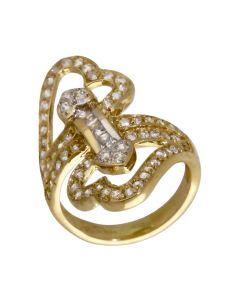 Pre-Owned 18ct Gold Cubic Zirconia Double Heart Twist Ring