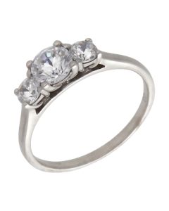 Pre-Owned 9ct White Gold Cubic Zirconia Trilogy Ring