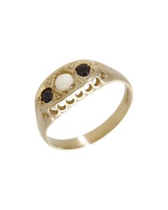 Pre-Owned 9ct Yellow Gold Sapphire & Opal Trilogy Signet Ring
