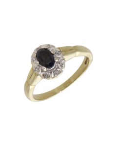 Pre-Owned 9ct Yellow Gold Sapphire & Diamond Cluster Ring