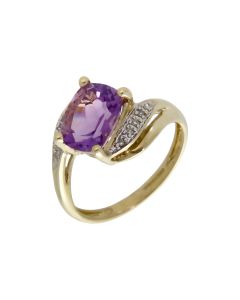 Pre-Owned 9ct Yellow Gold Amethyst & Diamond Twist Dress Ring