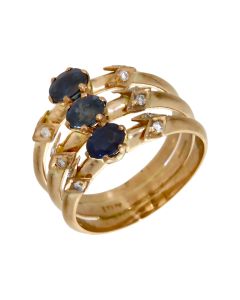 Pre-Owned 18ct Yellow Gold Sapphire & Diamond 3 Row Dress Ring