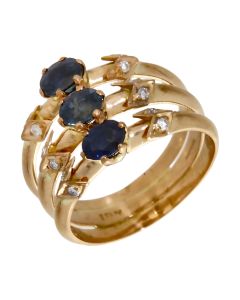 Pre-Owned 18ct Yellow Gold Sapphire & Diamond 3 Row Dress Ring