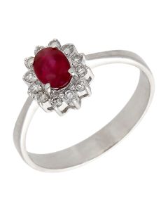 Pre-Owned 18ct White Gold Ruby & Diamond Cluster Ring