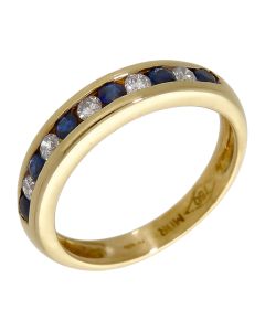 Pre-Owned 18ct Yellow Gold Sapphire & Diamond Half Eternity Ring