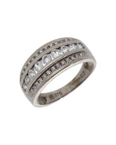 Pre-Owned 9ct White Gold Cubic Zirconia 3 Row Dress Ring