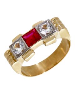 Pre-Owned 14ct Gold Red & White Spinel Trilogy Dress Ring