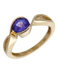 Pre-Owned 9ct Gold Purple Cubic Zirconia Solitaire Twist Ring