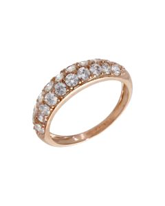 Pre-Owned 14ct Rose Gold 2 Row Cubic Zirconia Domed Dress Ring