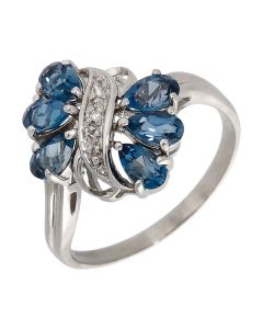 Pre-Owned 9ct White Gold Blue Topaz & Diamond Cluster Ring