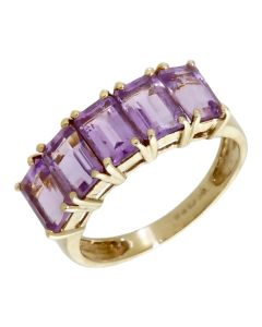 Pre-Owned 9ct Yellow Gold Amethyst 5 Stone Dress Ring