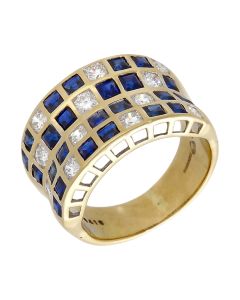 Pre-Owned 18ct Yellow Gold Sapphire & Diamond Curved Band Ring
