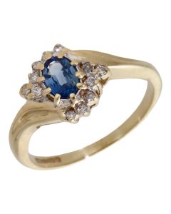 Pre-Owned 9ct Gold Blue Topaz & Diamond Cluster Twist Ring