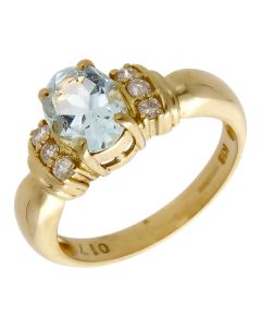 Pre-Owned 18ct Yellow Gold Aquamarine & Diamond Dress Ring
