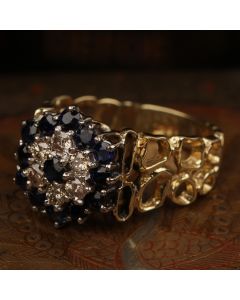 Pre-Owned Vintage 1977 18ct Gold Sapphire & Diamond Cluster Ring