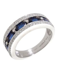Pre-Owned 18ct White Gold Sapphire & Diamond Multi Row Band Ring