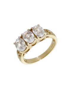 Pre-Owned 9ct Yellow Gold White Topaz Trilogy Dress Ring