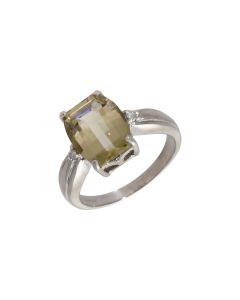 Pre-Owned 9ct White Gold Yellow Quartz & Diamond Dress Ring